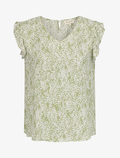 Blouse à imprimé feuillage et manches volantées - Vert anis - 4
