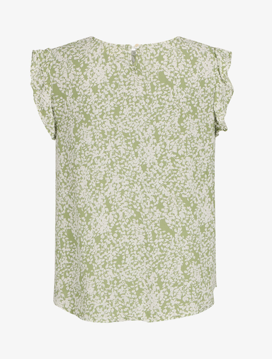 Blouse à imprimé feuillage et manches volantées - Vert anis - 2