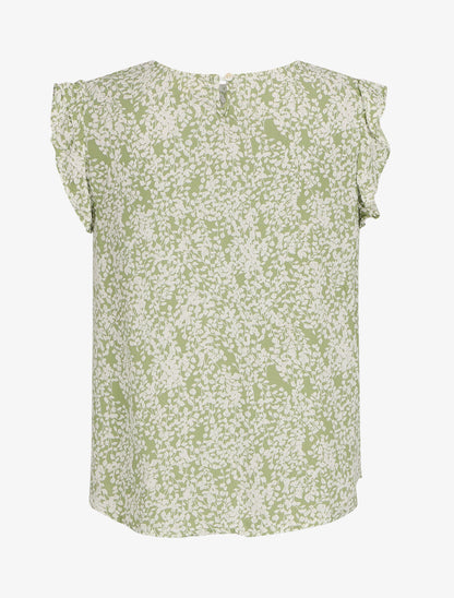 Blouse à imprimé feuillage et manches volantées - Vert anis - 2