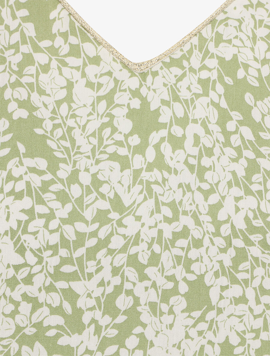 Blouse à imprimé feuillage et manches volantées - Vert anis - 3