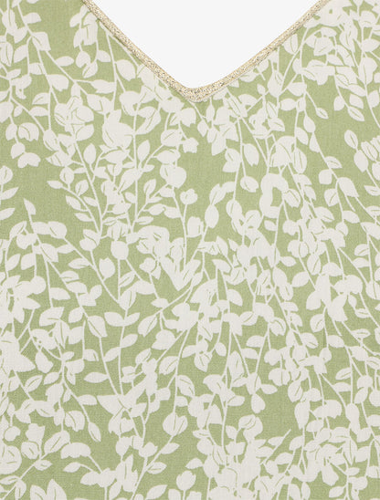 Blouse à imprimé feuillage et manches volantées - Vert anis - 3