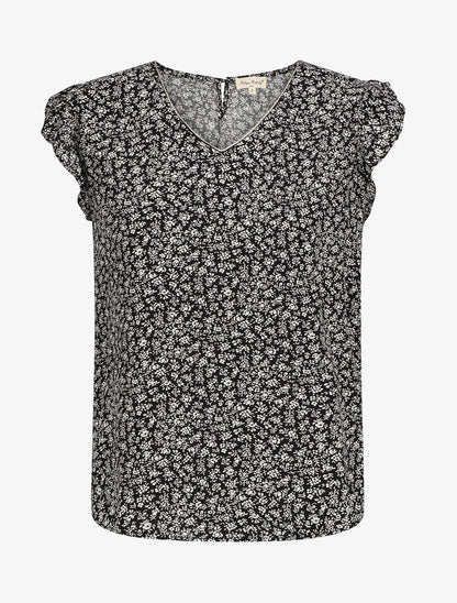Blouse à imprimé fleuri et manches volantées - Noir - 4