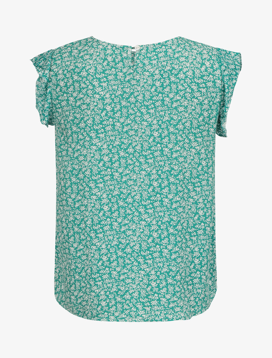 Blouse à imprimé fleuri et manches volantées - Vert - 2