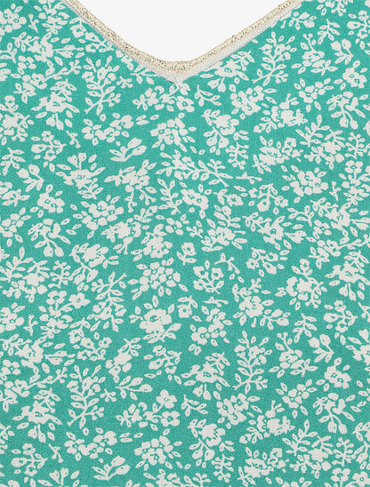 Blouse à imprimé fleuri et manches volantées - Vert - 3