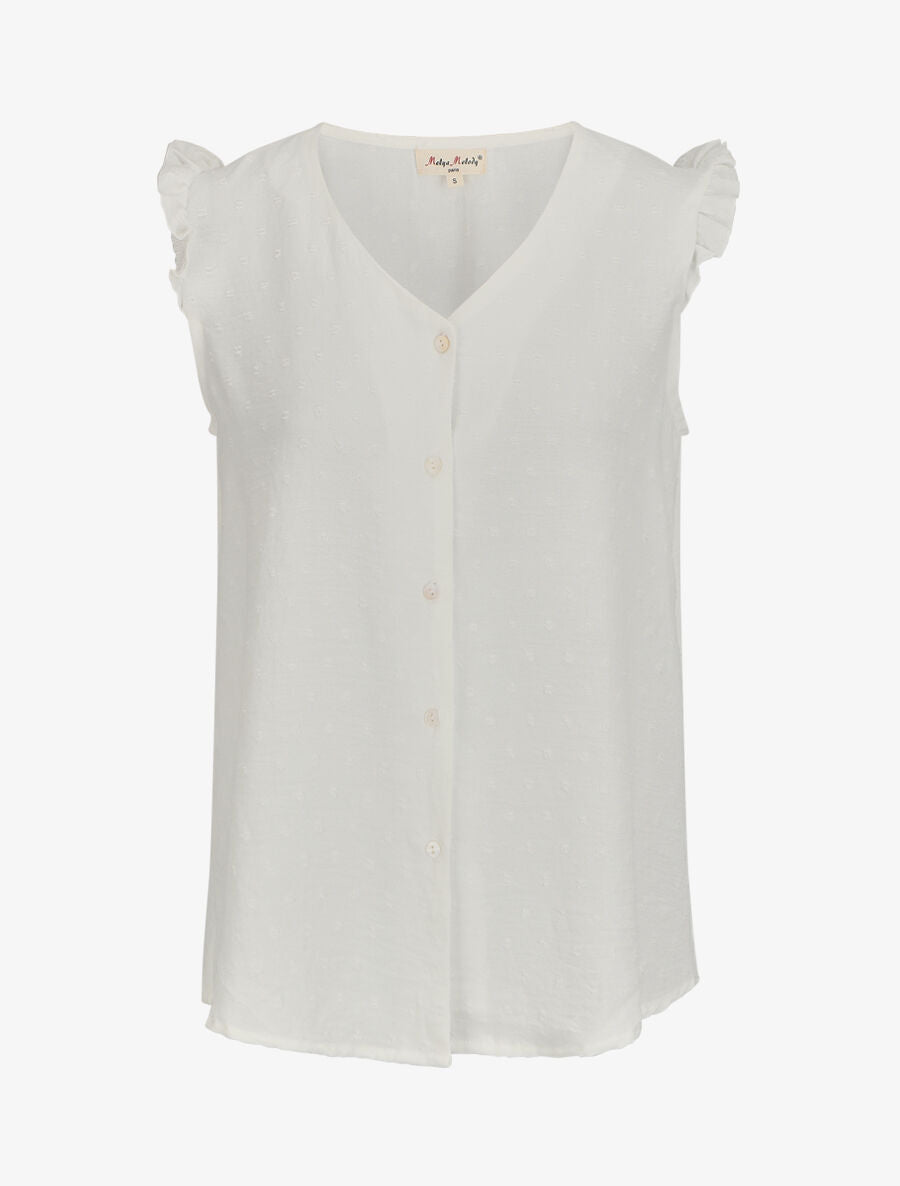 Blouse unie à manches volantées - Blanc - 4