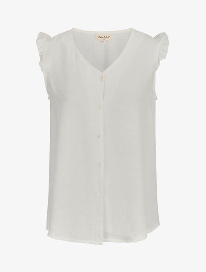 Blouse unie à manches volantées - Blanc - 4