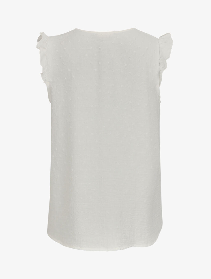 Blouse unie à manches volantées - Blanc - 2