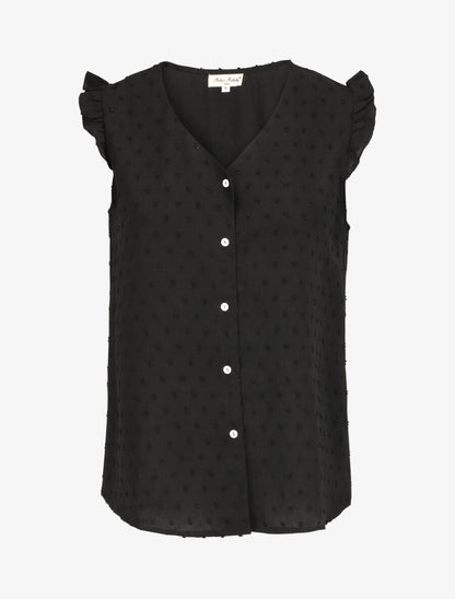 Blouse unie à manches volantées - Noir - 1