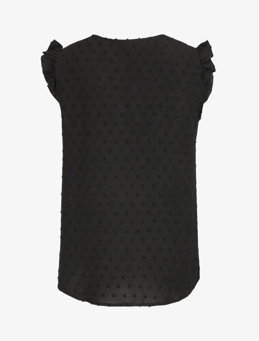 Blouse unie à manches volantées - Noir - 2