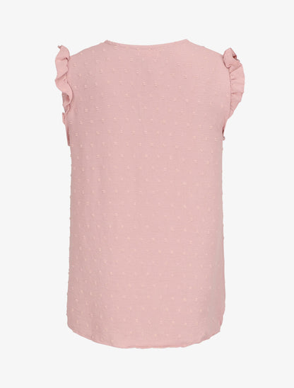 Blouse unie à manches volantées - Rose - 2