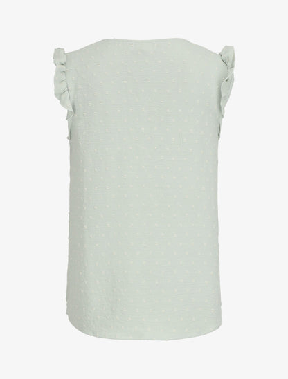 Blouse unie à manches volantées - Vert d&