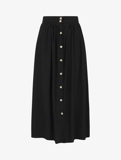 Jupe longue évasée et boutonnée - Noir - 4