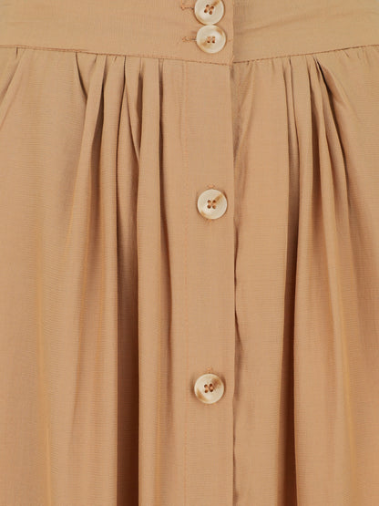 Jupe longue évasée et boutonnée - Camel - 3