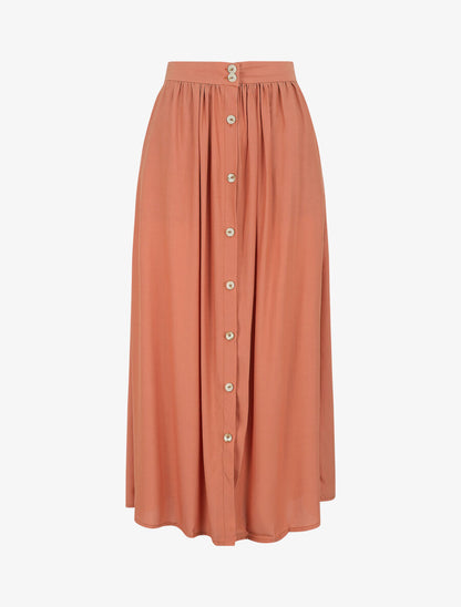 Jupe longue évasée et boutonnée - Orange - 1