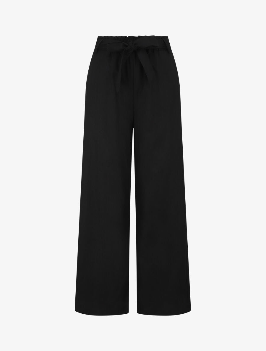 Pantalon paperbag en lin - Noir - 4