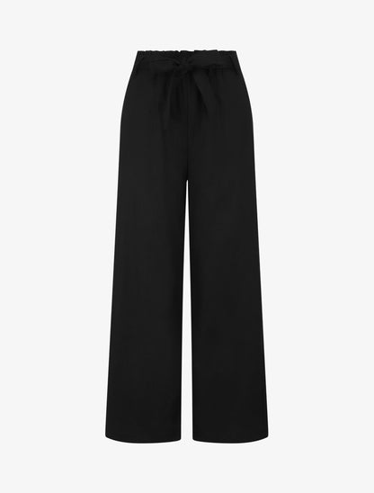 Pantalon paperbag en lin - Noir - 4