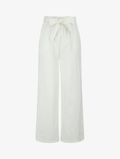 Pantalon paperbag en lin - Blanc - 4
