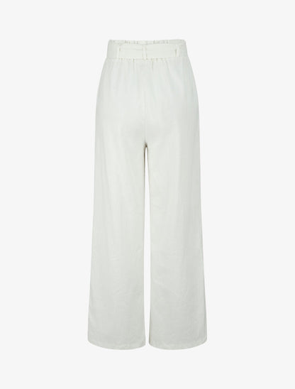 Pantalon paperbag en lin - Blanc - 2