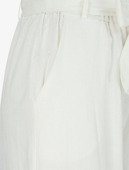 Pantalon paperbag en lin - Blanc - 3