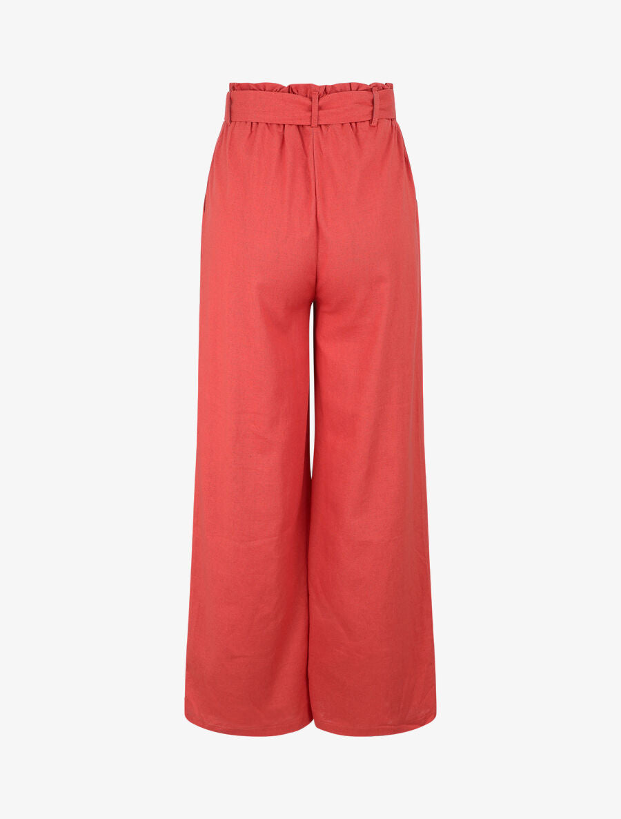 Pantalon paperbag en lin - Rouge - 2