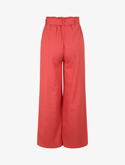 Pantalon paperbag en lin - Rouge - 2