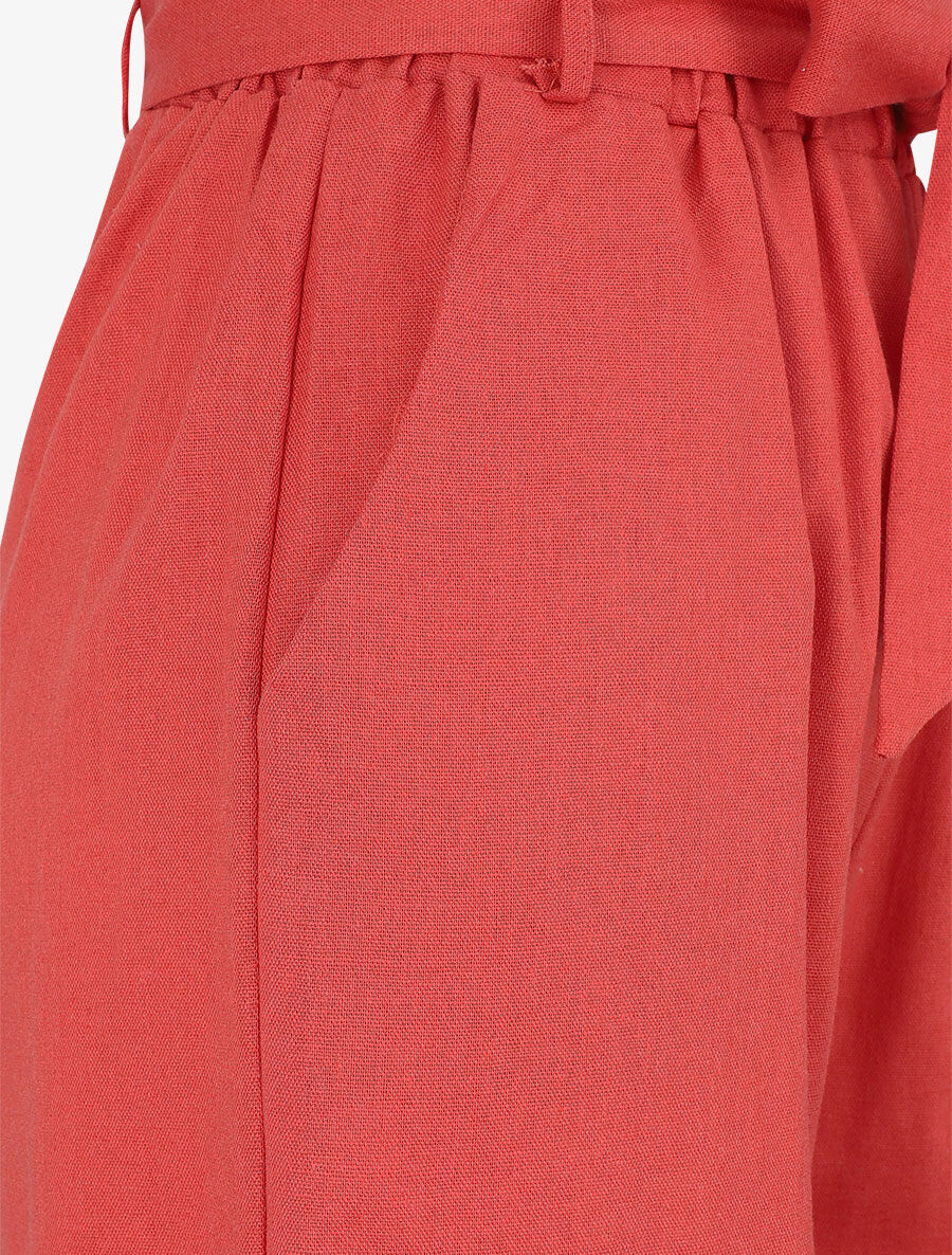 Pantalon paperbag en lin - Rouge - 3