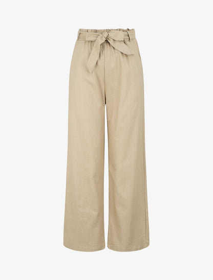 Pantalon paperbag en lin - Beige - 4