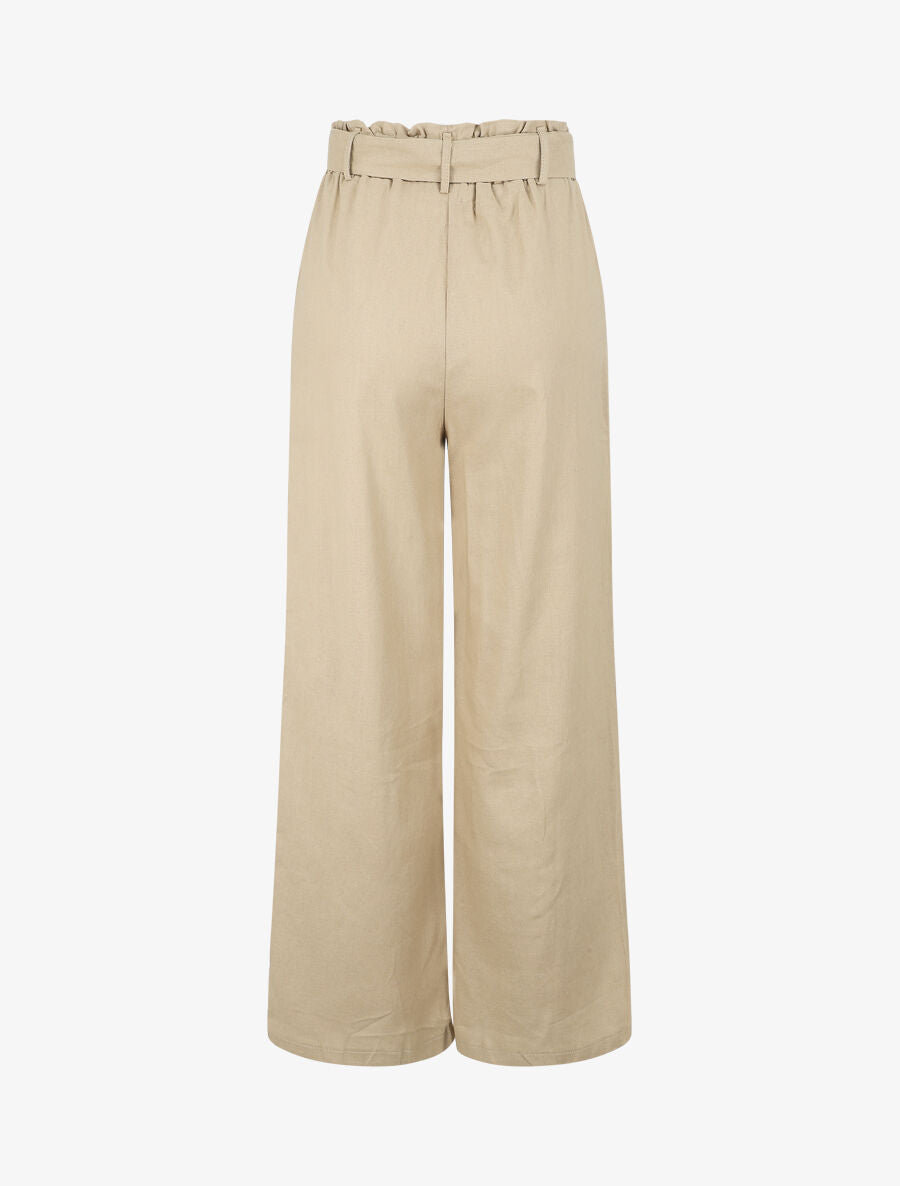 Pantalon paperbag en lin - Beige - 2