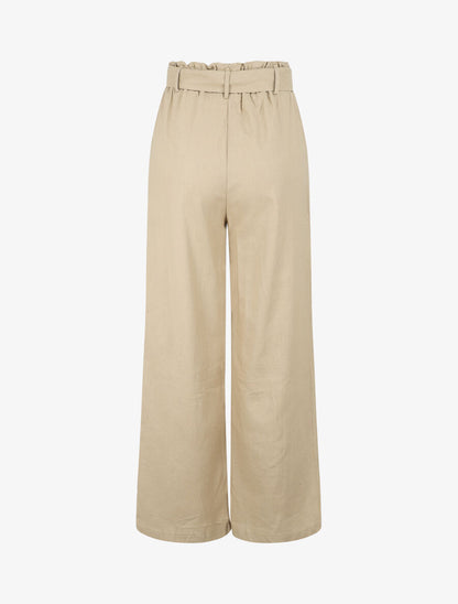 Pantalon paperbag en lin - Beige - 2
