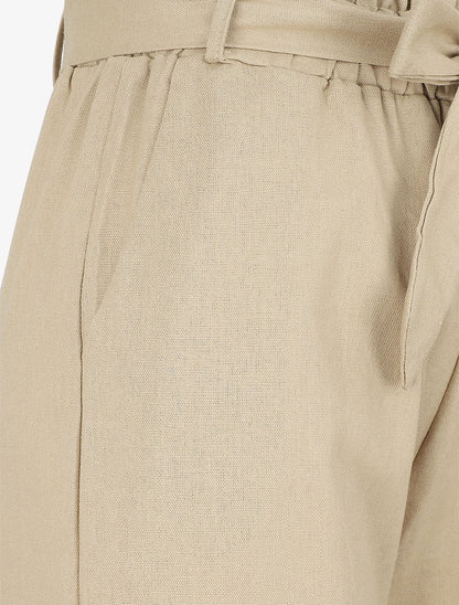 Pantalon paperbag en lin - Beige - 3