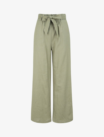 Pantalon paperbag en lin - Kaki - 4
