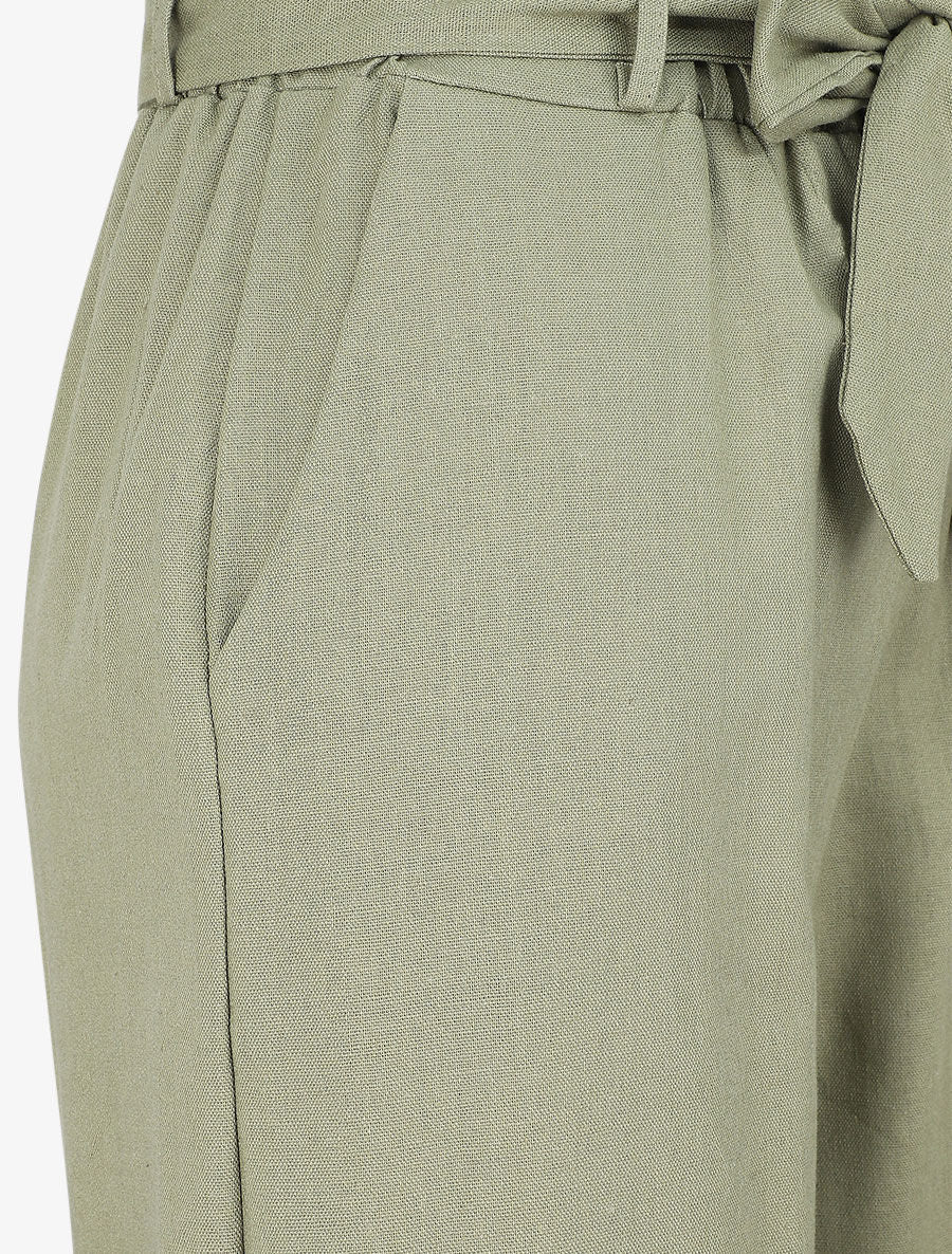 Pantalon paperbag en lin - Kaki - 3