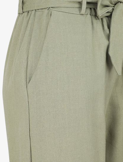 Pantalon paperbag en lin - Kaki - 3