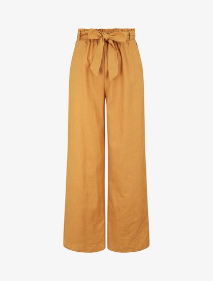 Pantalon paperbag en lin - Moutarde - 1