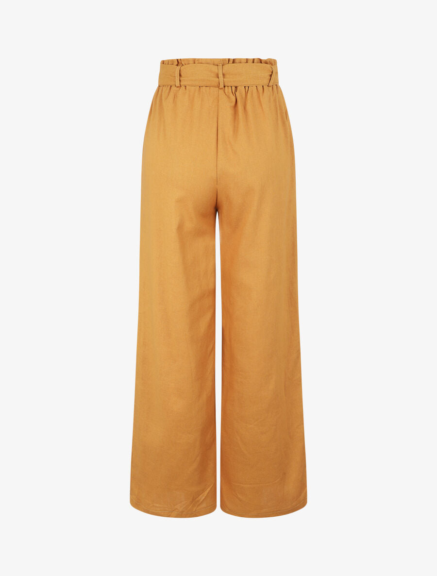 Pantalon paperbag en lin - Moutarde - 2