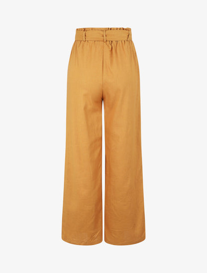 Pantalon paperbag en lin - Moutarde - 2