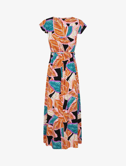 Robe longue coupe empire à imprimé feuillage - Bleu - 3