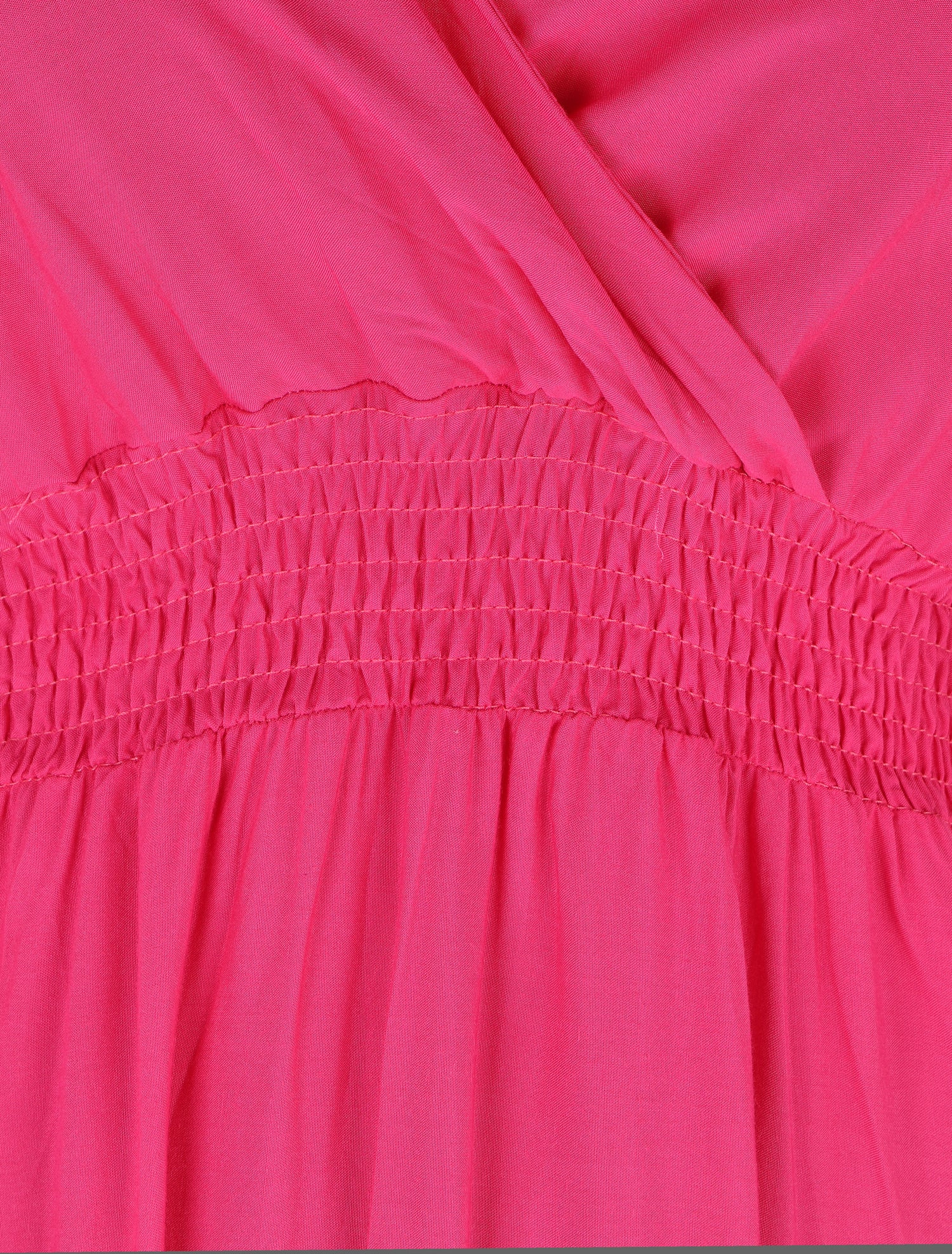 Robe longue unie à taille et dos élastiqués - Fushia - 3