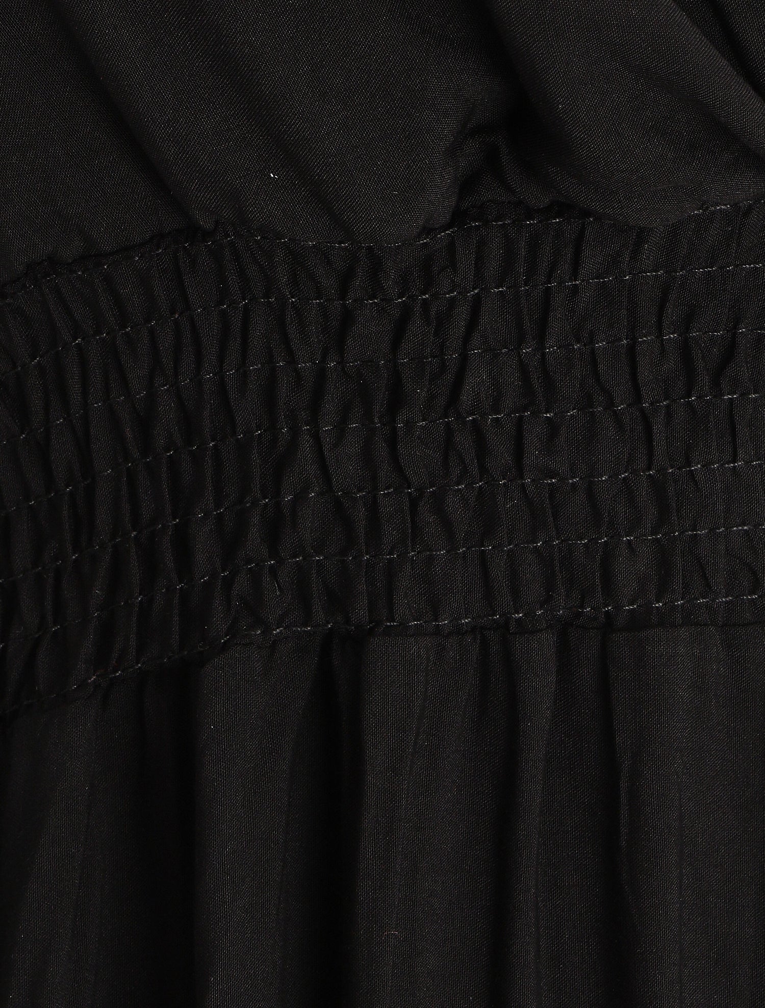 Robe longue unie à taille et dos élastiqués - Noir - 3