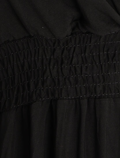 Robe longue unie à taille et dos élastiqués - Noir - 3