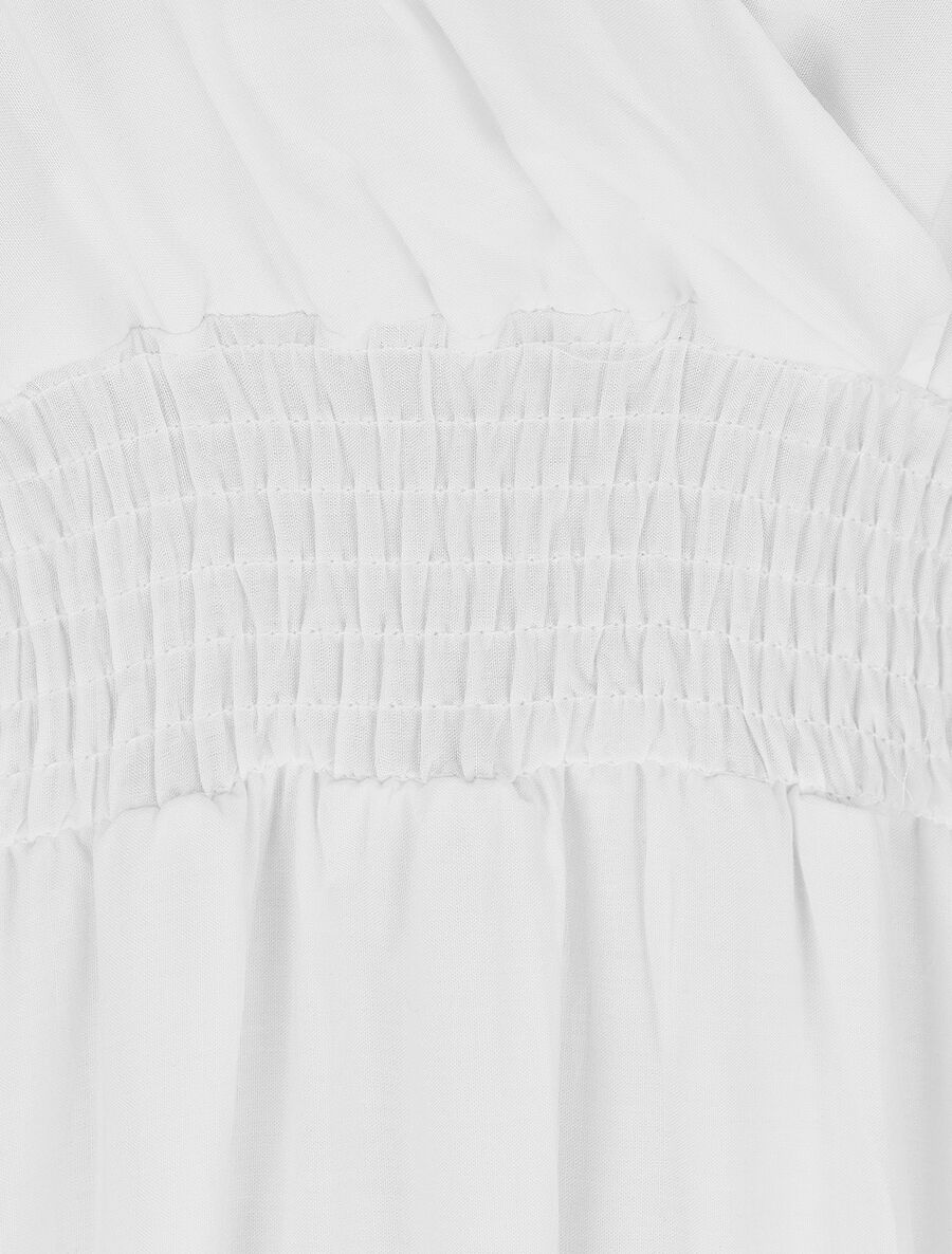 Robe longue unie à taille et dos élastiqués - Blanc - 3