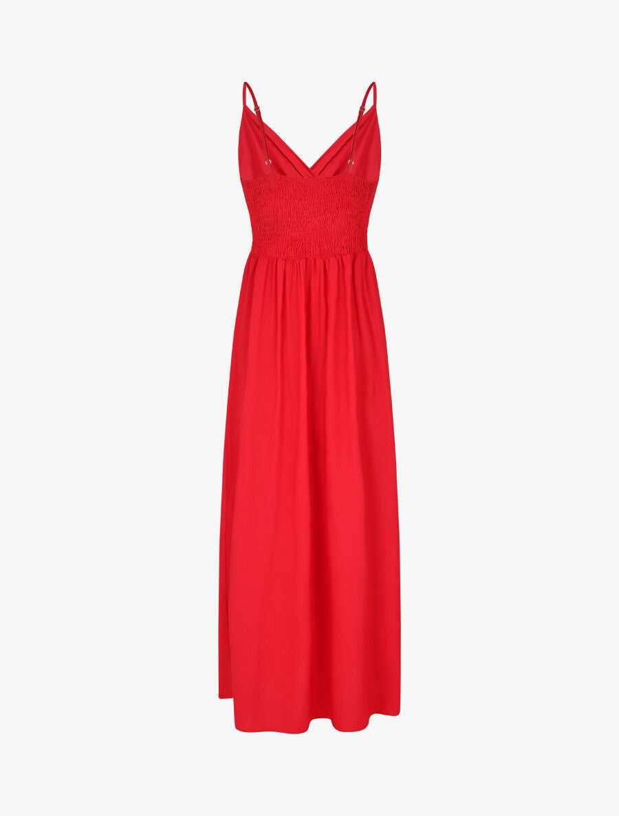 Robe longue unie à taille et dos élastiqués - Rouge - 2