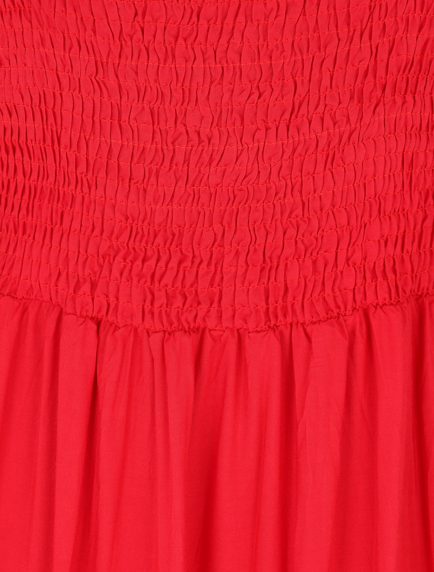Robe longue unie à taille et dos élastiqués - Rouge - 3