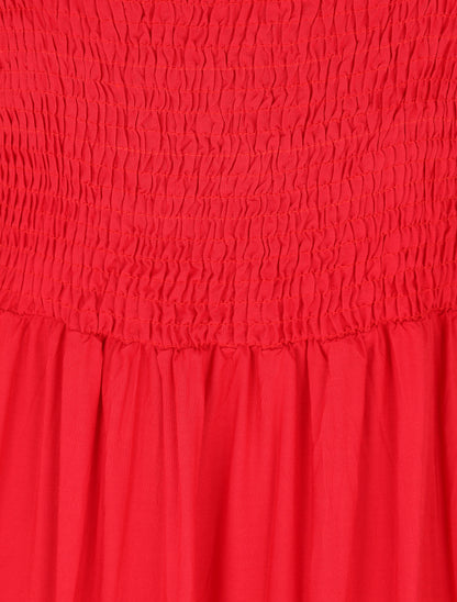 Robe longue unie à taille et dos élastiqués - Rouge - 3