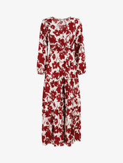 Robe longue empire imprimé fleurs abstraites - Rouge - 4