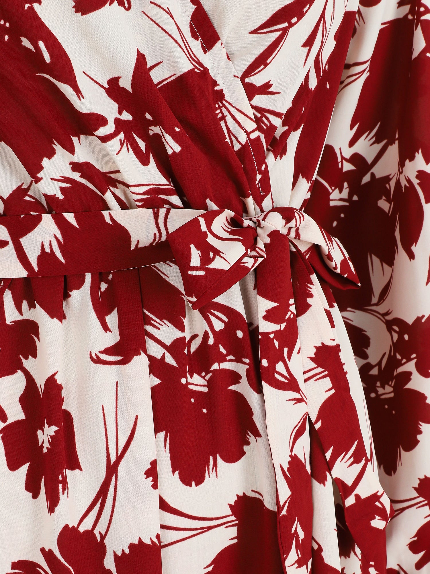 Robe longue empire imprimé fleurs abstraites - Rouge - 3