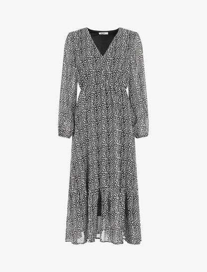 Robe longue col V imprimé léopard - Noir - 1