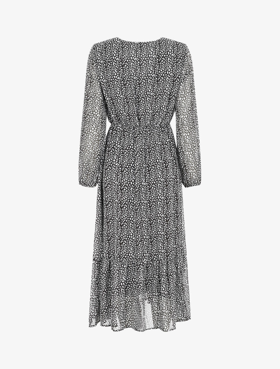 Robe longue col V imprimé léopard - Noir - 2