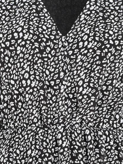 Robe longue col V imprimé léopard - Noir - 3