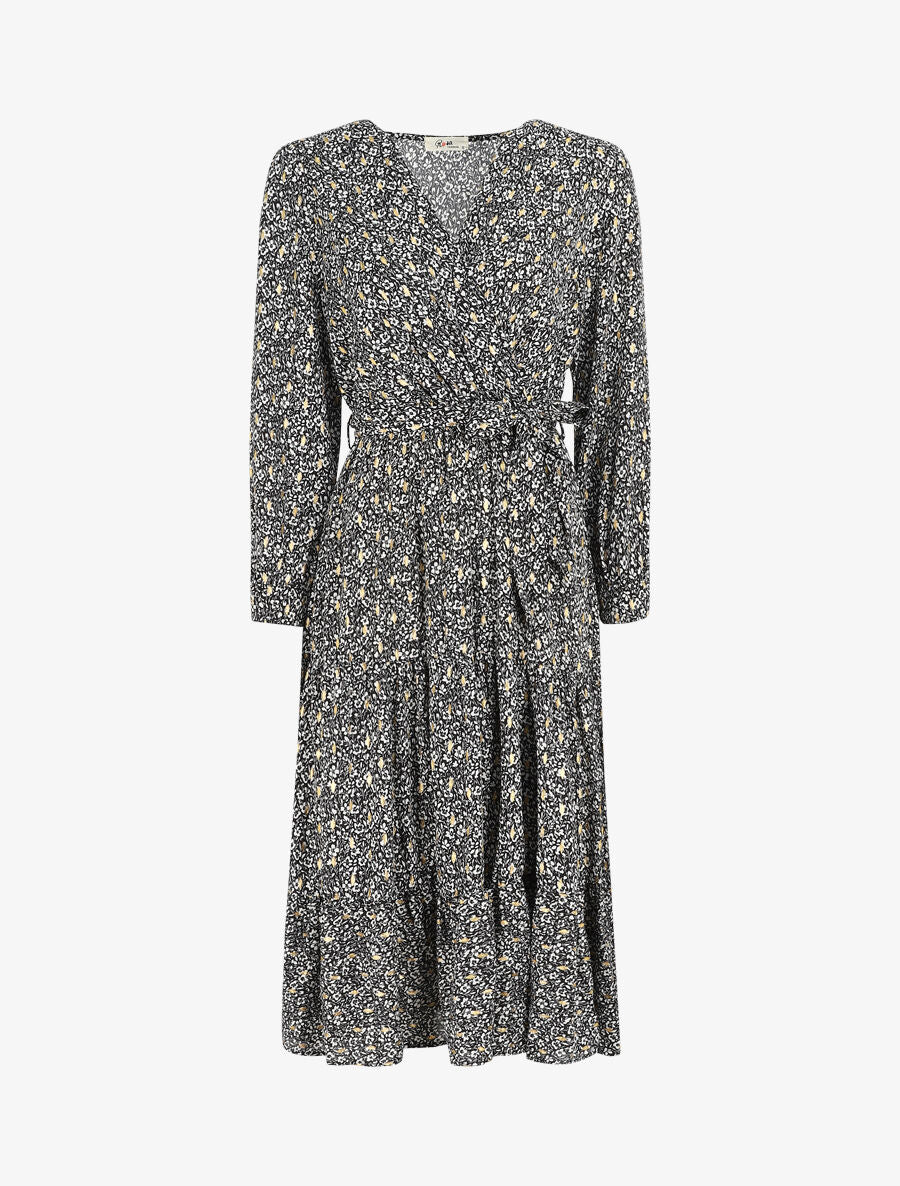 Robe mi-longue à petites fleurs - Noir - 5